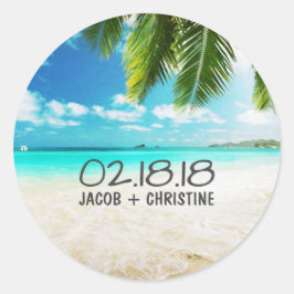 Tropical Island Beach Hochzeitsticker Runder Aufkleber