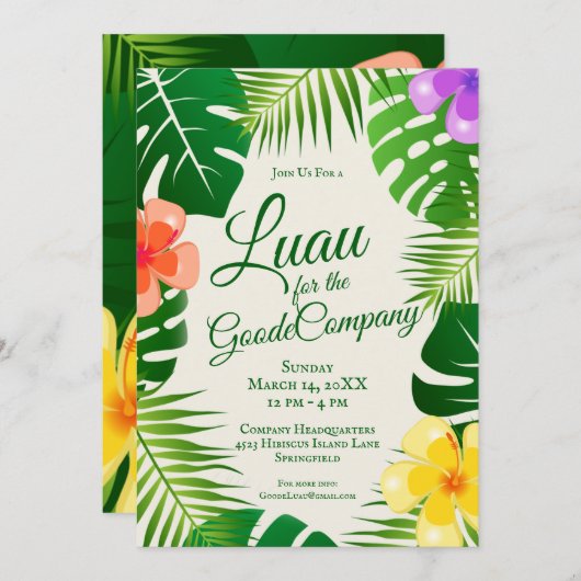 Tropical Island Beach Luau| Party von Unternehmen Einladung (Vorne/Hinten)