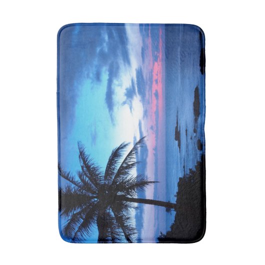 Tropical Island Beach Ocean Pink Blue Sunset Foto Badematte (Vorderseite Vertikal)