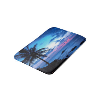 Tropical Island Beach Ocean Pink Blue Sunset Foto Badematte