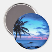 Tropical Island Beach Ocean Pink Blue Sunset Foto Magnet (Vorderseite/Rückseite)