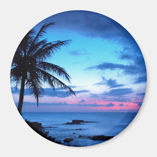 Tropical Island Beach Ocean Pink Blue Sunset Foto Magnet (Vorne)