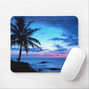 Tropical Island Beach Ocean Pink Blue Sunset Foto Mousepad