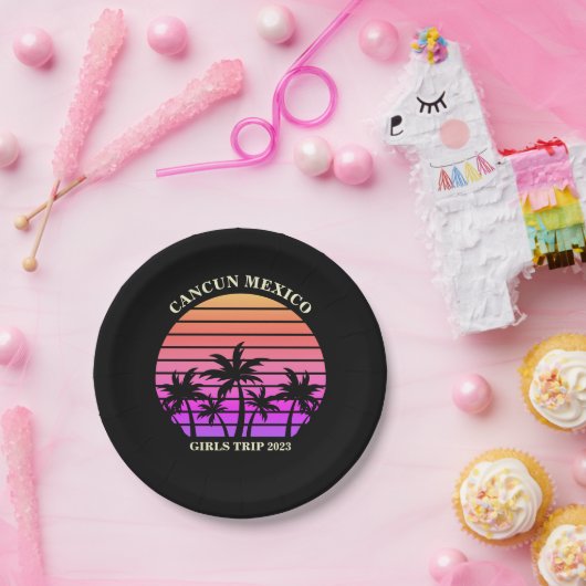 Tropical Island Beach Palm Tree Pink Black Party Pappteller (Party)