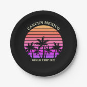 Tropical Island Beach Palm Tree Pink Black Party Pappteller (Vorderseite)