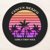 Tropical Island Beach Palm Tree Pink Black Party Runder Pappuntersetzer (Vorderseite)