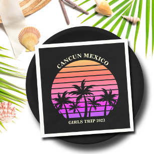 Tropical Island Beach Palm Tree Pink Black Party Serviette