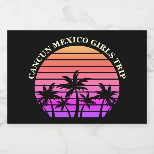 Tropical Island Beach Palm Trees Pink Black Mini Schaumweinetikett (Einzelnes Label)