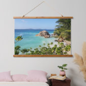 Tropical Island Beach Rocks Palmen Trees Wandteppich Mit Holzrahmen (Schlafzimmer)