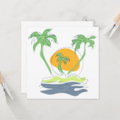 Tropical island beach scenery. Outline palm tree   Karte (Vorderseite/Rückseite Beispiel)