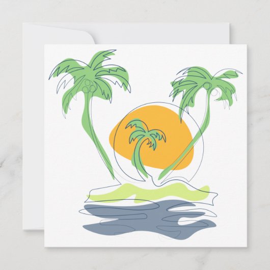 Tropical island beach scenery. Outline palm tree   Karte (Vorderseite)