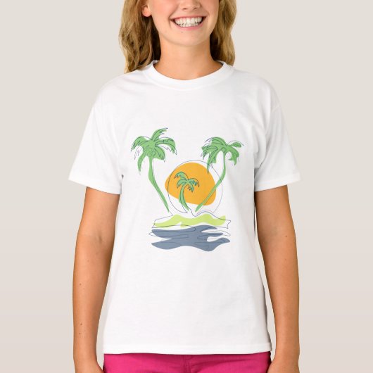Tropical island beach scenery. Outline palm tree  T-Shirt (Vorderseite)