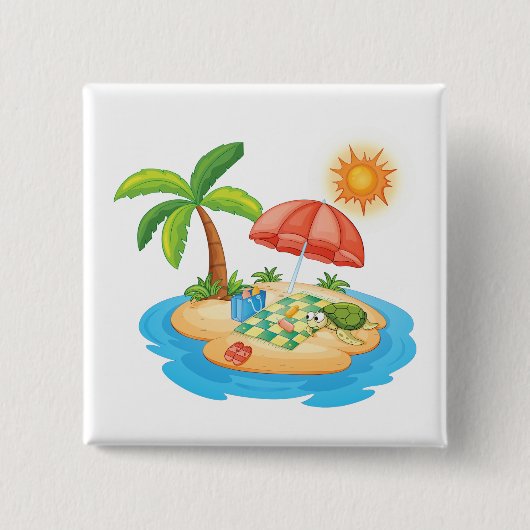 Tropical Island Beach Turtle Palm Tree Picnic Button (Vorderseite)