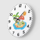 Tropical Island Beach Turtle Palm Tree Picnic Große Wanduhr (Winkel)