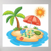 Tropical Island Beach Turtle Palm Tree Picnic Poster (Vorne)