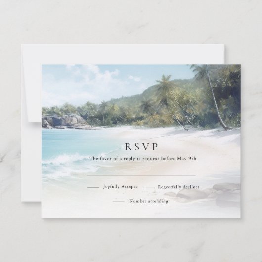 Tropical Island Beach Wedding UAWG RSVP Karte (Vorderseite)