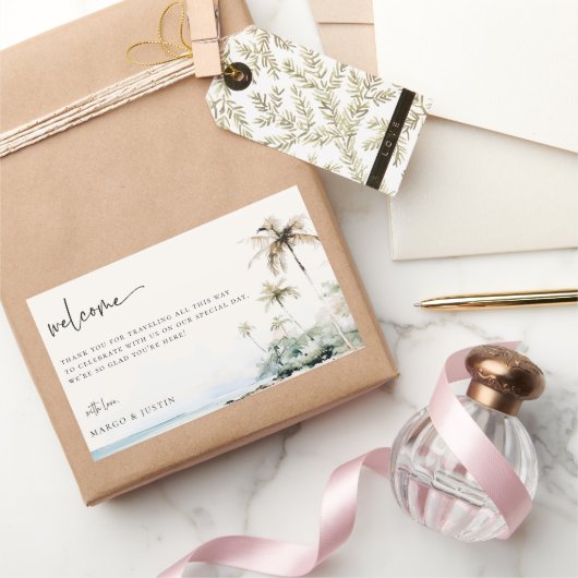 Tropical Island Beach Wedding Willkommensbeutel Rechteckiger Aufkleber (Schenken)