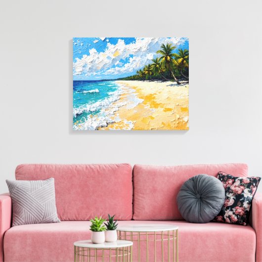 Tropical Island Beach Wrapped Canvas | Küstenoce Leinwanddruck (Insitu (Wohnzimmer))