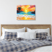Tropical Island Beach Wrapped Canvas | Küstenoce Leinwanddruck (Insitu (Schlafzimmer))