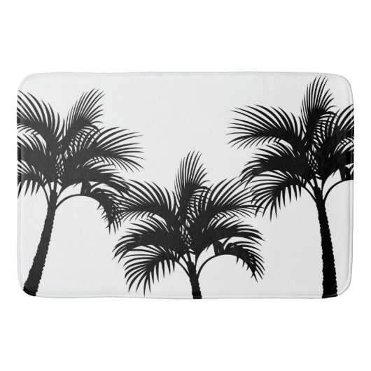 Tropical Island Black Palm Trees Silhouette Badematte (Vorderseite)