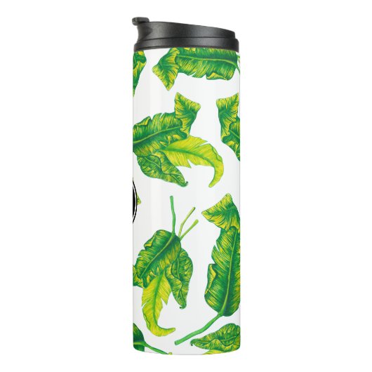 Tropical Island Blätter | Monogramm Thermosbecher (Nach rechts gedreht)