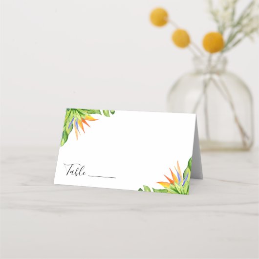 Tropical Island Botanical Wedding Platzkarte (Vorderseite)