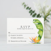 Tropical Island Botanical Wedding RSVP Karte (Stehend Vorderseite)