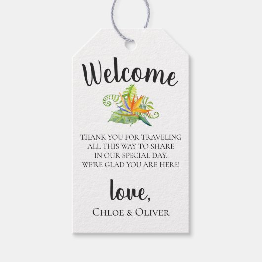 Tropical Island Botanical Wedding Welcome Bag Geschenkanhänger (Vorderseite)