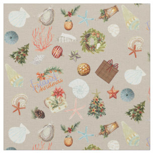 Tropical Island Christmas Watercolor Ditsy Stoff