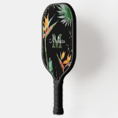 Tropical Island Floral Monogram Script Black Gold Pickleball Schläger (Links)