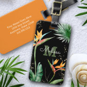 Tropical Island Floral Monogram Script Gold Black Gepäckanhänger