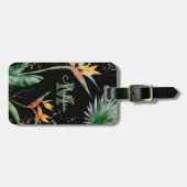 Tropical Island Floral Monogram Script Gold Black Gepäckanhänger (Vorderseite horizontal)