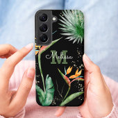 Tropical Island Floral Monogram Script Gold Black Samsung Galaxy Hülle
