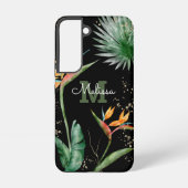 Tropical Island Floral Monogram Script Gold Black Samsung Galaxy Hülle (Rückseite)