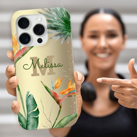 Tropical Island Floral Monogram Script Gold Foil Case-Mate iPhone Hülle