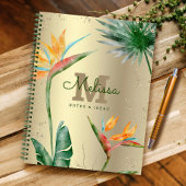 Tropical Island Floral Monogram Script Gold Foil Notizblock