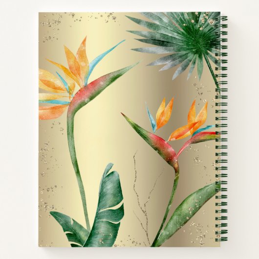 Tropical Island Floral Monogram Script Gold Foil Notizblock (Rückseite)