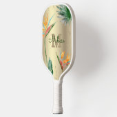 Tropical Island Floral Monogram Script Gold Foil Pickleball Schläger (Links)
