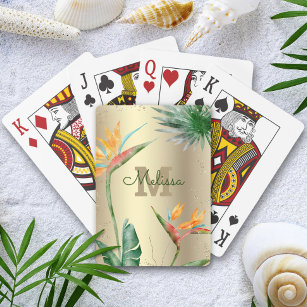 Tropical Island Floral Monogram Script Gold Foil Spielkarten