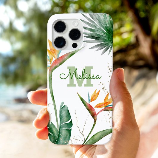 Tropical Island Floral Monogram Script Gold White Case-Mate iPhone Hülle