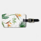 Tropical Island Floral Monogram Script Gold White Gepäckanhänger (Vorderseite horizontal)