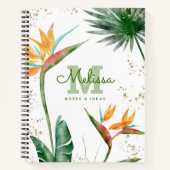 Tropical Island Floral Monogram Script Gold White Notizblock (Vorderseite)