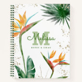 Tropical Island Floral Monogram Script Gold White Notizblock (Vorderseite)