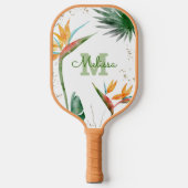 Tropical Island Floral Monogram Script White Gold Pickleball Schläger (Vorderseite)