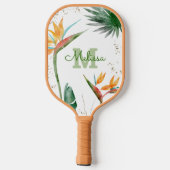 Tropical Island Floral Monogram Script White Gold Pickleball Schläger (Rückseite)