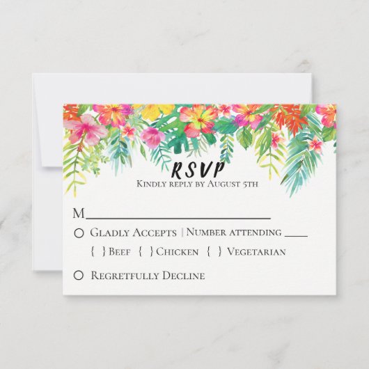 Tropical Island Floral Wedding RSVP Karte (Vorderseite)