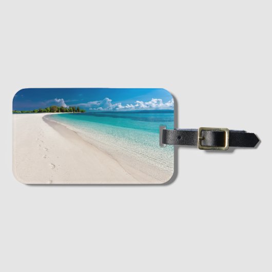 Tropical Island Footprints On The Sand Gepäckanhänger (Vorderseite (Horizontal))