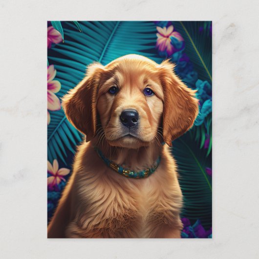 Tropical Island Golden Retriever Puppy - Postkarte (Vorderseite)