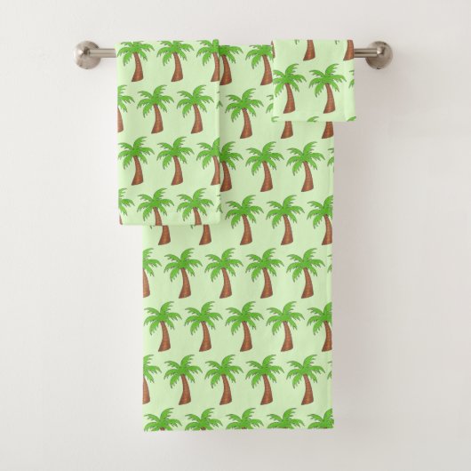 Tropical Island Green Palm Tree Palmtree Print Badhandtuch Set (Insitu)