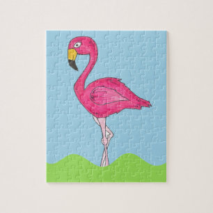 Tropical Island Hot Pink Flamingo Bird Animal Puzzle